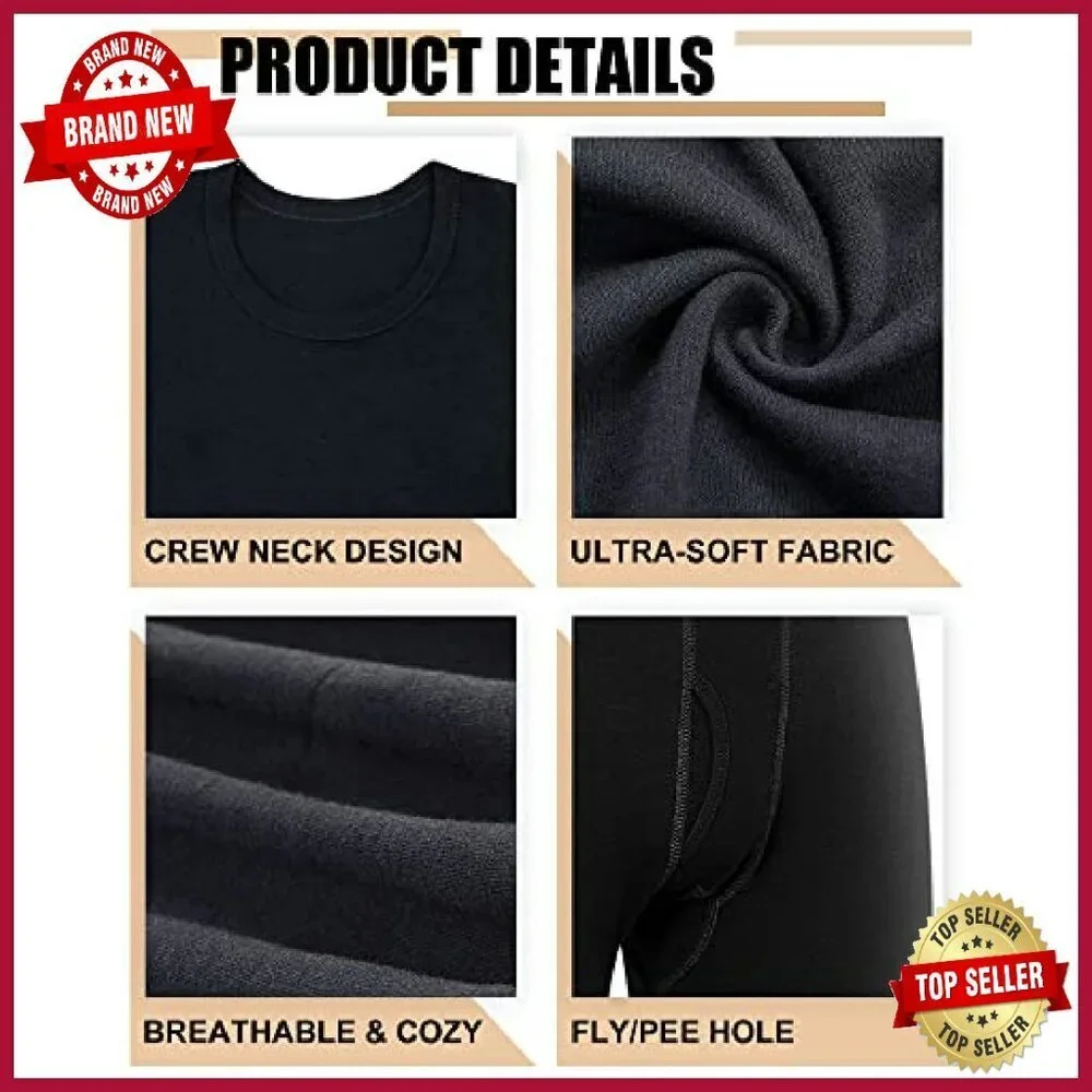 Men's 4-Piece Cotton Thermal Underwear Set, Slim Fit Base Layer for Winter